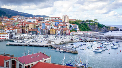 Panoramic of a typical coastal town in the Basque Country - obrazy, fototapety, plakaty