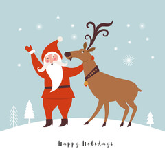 Santa Claus and Christmas deer. Christmas illustration