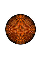 kugel mit schillernden radialen und netzartigen strukturen und orangefabenem hintergrund, modern art