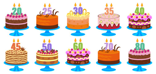 Birthday cakes with number candles