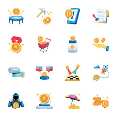 Set of Cryptocurrency Investment Flat Icons

