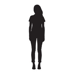 Young woman standing, isolated vector silhouette, front view