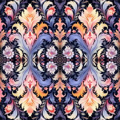Seamless batik pattern, Seamless floral batik pattern, and Seamless motif pattern resemble ethnic boho, Aztec, and ikat styles. designed for use in satin, wallpaper, fabric, curtain, carpet, Batik Emb