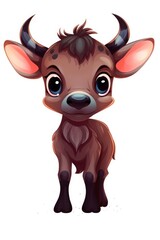 Fototapeta premium Cute baby Buffalo in Cartoon Style on white background - generative AI