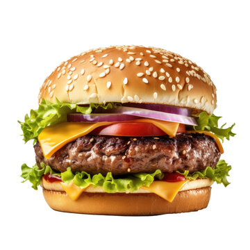 Beef burger isolated. Illustration AI Generative.