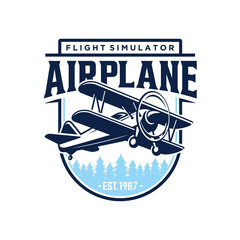 Vintage airplane illustration isolated on white background. Design elements for logo, label, emblem, sign. Vector illustration