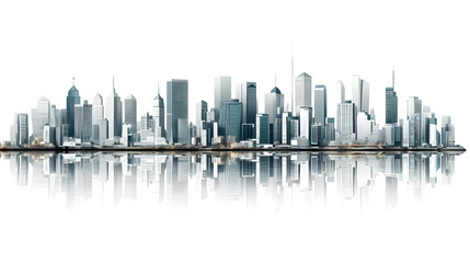 Fototapeta na wymiar city skyscraper panoramic view,white clean background, Architecture building illustration Generative AI