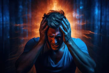 Fotobehang man with severe headache migraine concept of opioid  Withdrawal symptoms © 7oanna