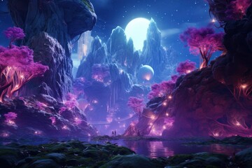 glowing metaverse magic landscape digital realm