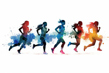 Fototapeta na wymiar splash art of group of women running together 