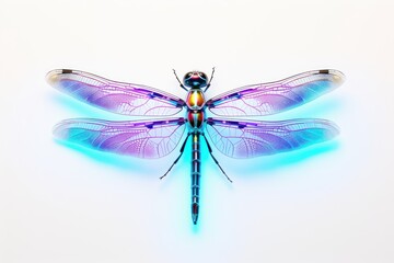 robotic neon glowing dragonfly on white background generative ai generative ai