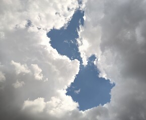 Cumulus clouds and cumulonimbus clouds have formed the shape of the number 8 in the blue sky