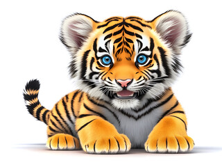 Obraz premium Cute tiger baby on a light background, very detailed digital illustration generative ai
