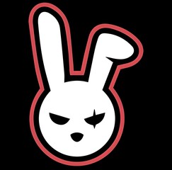 Illustration of angry white rabbit with scratched left eye on black background