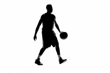 Fototapeta na wymiar silhouette of a person dribbling a basketball 