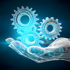 Energetic Connectivity: Stock Photo of Open Hand with Gears Overlay