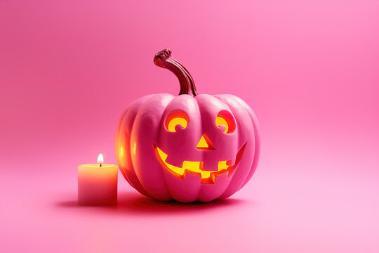 Pink Halloween scary pumpkin Jack O'Lantern