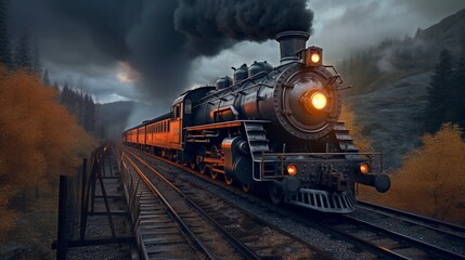 Naklejka premium locomotive on the railway generative ai