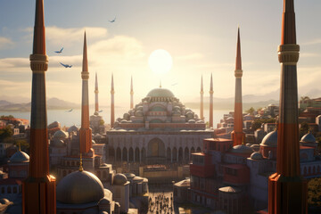 Obraz premium Scenic view of a large mosque in the sunset in Istanbul, Turkey