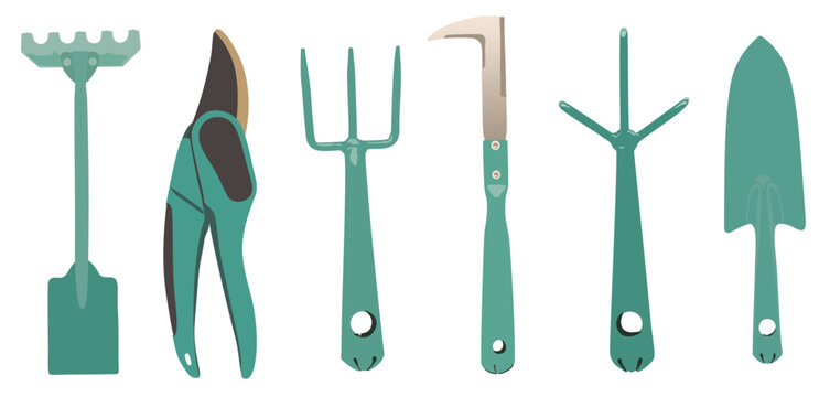 Set of different gardening tools.