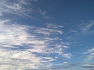 Cirrus clouds in the sky in the afternoon of blue color