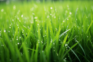 Fototapeta na wymiar Grass Background close-up with drops Generative AI