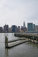 city skyline of manhattan from long island. 