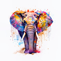 Obraz premium Elephant smeared with colored paint. AI Generative.