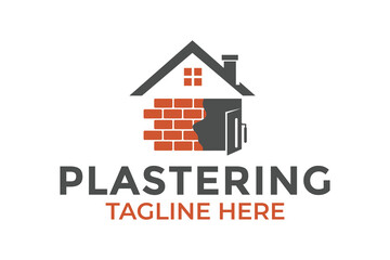 Plastering Brick Wall House Logo Vector Icon Illustration - obrazy, fototapety, plakaty