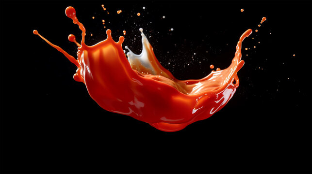 tomato ketchup splash on isolated black. Generative ai