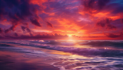 Fototapeta na wymiar Tranquil sunset over vibrant waters, nature beauty in dramatic sky generated by AI