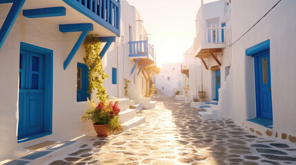 Fototapeta premium Greece Side Street. Typical mediterranean architecture.