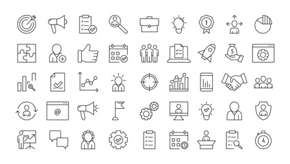 Vector line icons set for business, banking, contact, social media, technology, seo, logistic, education. Vector EPS 10