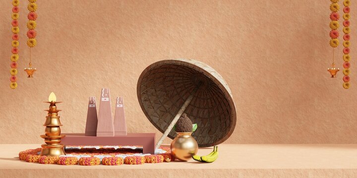 3d render onam festival with with onam elements
