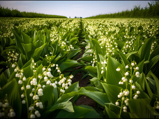 Obraz premium Serene May Lily Field - generative ai