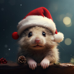Fototapeta na wymiar Hamster mit Weihnachtsmütze, Weihnachten