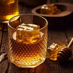 Honey vodka. Tincture with honey. AI generation..