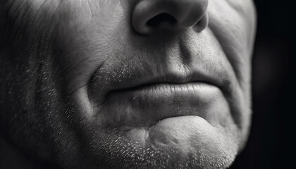 Obraz premium Serene adult male portrait, focus on foreground, black and white generated by AI