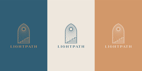 Celestial Logo design, Door logotype, Minimal logo, Star, Spiral, Astrology, Astronomy, Window, Path, Stairway, Stairs Vector logo