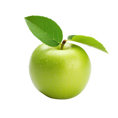 Fresh green apple with green leaves, isolated background