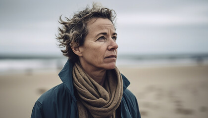 Confident adults enjoying leisure activity outdoors by the coastline generated by AI