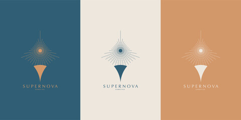 Celestial Logo design, Galaxy logotype, Minimal logo, Star, Spiral, Astrology, Astronomy, Spiritual, Vector logo