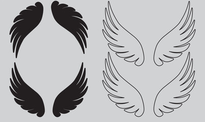 Wings silhouette icons set. Wings badges. Vector concept for logo or emblem design on the white background