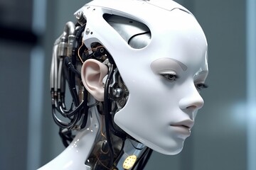 Portrait of beautiful cyber robot woman. Ai generative