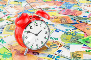 Alarm clock on the euro background, 3D rendering