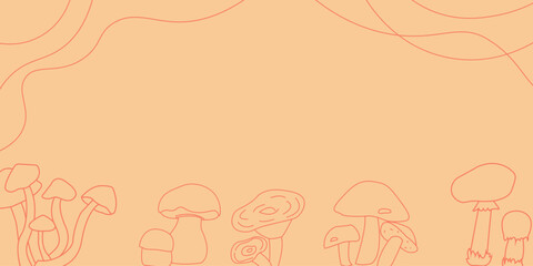 Background with autumn mushrooms and lines. Minimalistic style