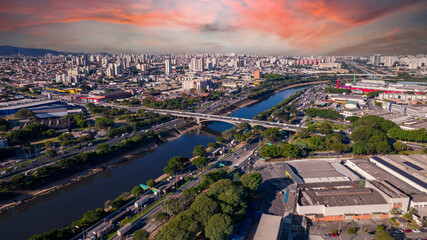 Aerial view of the Barra Funda neighborhood, on Marginal Tietê in São Paulo, Brazil. Avenue that crosses the city.