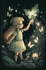 create a coloring page with Dance of the Fireflies Fireflies dancing around Thumbelina in wonder 