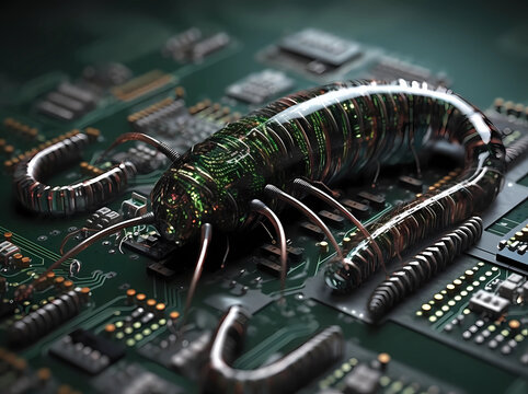 computer worm on electronic circuit board
