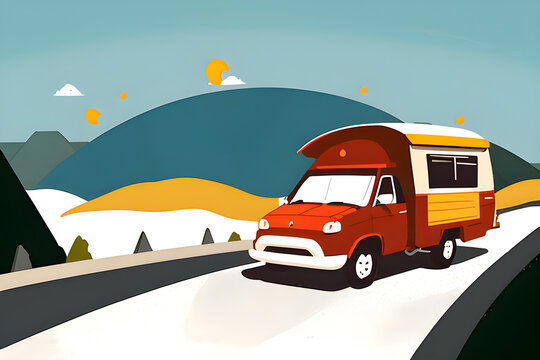 lkw camper camping auto wohnmobile animatiom ki ai generated